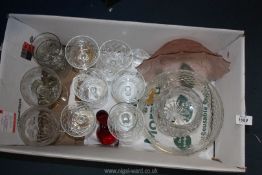 A quantity of glassware including large attractive cut glass jug, punch bowl, 6 champagne saucers,