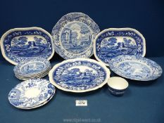 A quantity of blue and white china including Spode 'Italian' and 'Tower',