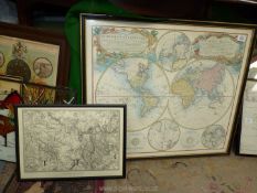 Two framed prints of maps : 'Hereford Road, Monmouth 1830' and 'Paniglobii,