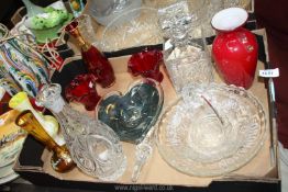 A quantity of glass including Murano dish, bud vases, decanters,