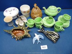 A small quantity of china including a green doll's/children's Teaset,