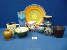 A quantity of Studio Pottery in various designs including Anna Timlett jug and bowl,