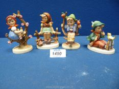 Four Hummel figures including 'Apple Tree Girl', 'Just Resting',