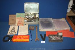 A quantity of miscellanea including Model Engineer and Electrician books, tin of letters,