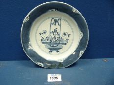 A Chinese Kangxi porcelain blue and white plate, circa 1715, 8 1/4" diameter.