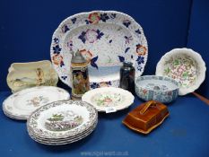 A quantity of china including Myotts Country Life soup bowls, Gaudy Welsh style meat plate,