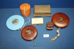 A small quantity of miscellanea including string box, two leather Rabone & Sons tape measures,