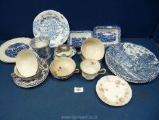 A box of mixed china to include blue & white plates, soup bowls, Shredded Wheat dishes (a/f.