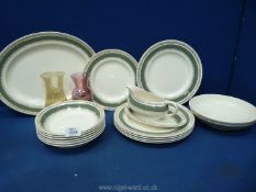 A quantity of Crown Ducal green and gold china including a meat plate, five large platters,