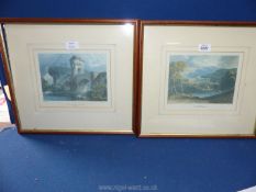 A pair of framed and mounted coloured etchings to include; 'North View of Tintern Abbey' drawn by C.