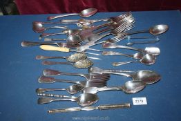 A box of assorted EPNS cutlery etc.