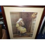 A large framed Pears style print of a young girl sat on a stool.