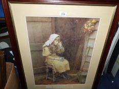 A large framed Pears style print of a young girl sat on a stool.