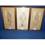 Three framed Ink wash paintings depicting Dickens characters, Mr Murdstone,