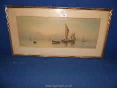 A framed seascape possibly gouache titled 'Misty Sunrise' by Garman Morris. 25 1/2" x 13".