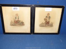 Two framed coloured Etchings published 1812 by S & J Fuller at The Temple of Fancy,