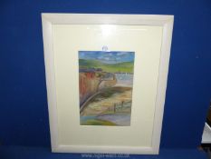 A framed and mounted Jennifer Catterall Gouache and Pastel titled "Beach Road", initialed J.M.C.