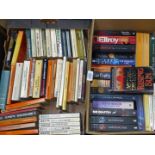 Two boxes of paperbacks to include; Len Deighton, Lee Childs, James Ellroy, etc.