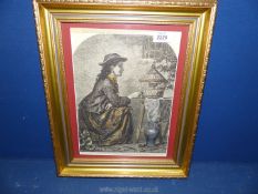 A gilt framed and mounted etching taken from a page of The London News depicting 'Girl and Thrush'