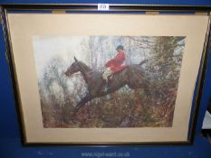 A framed print 'The Huntsman' by Alfred Mullins, printed by Lawrence Jellicoe, London, 30'' x 23''.