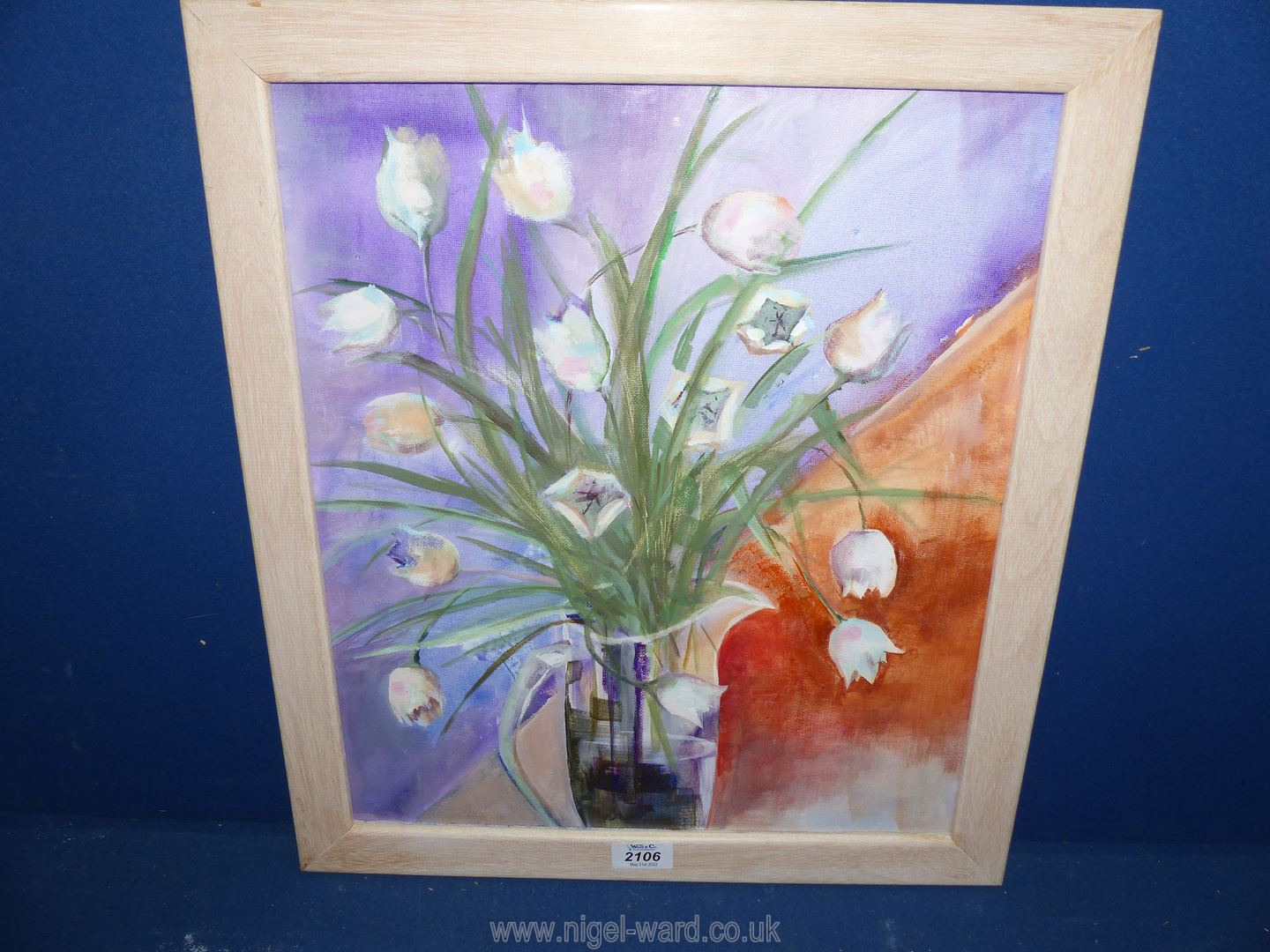 A framed Acrylic painting, label verso "Droopy Tulips", Jennifer Catterall, 17 1/2" x 20".