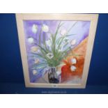 A framed Acrylic painting, label verso "Droopy Tulips", Jennifer Catterall, 17 1/2" x 20".