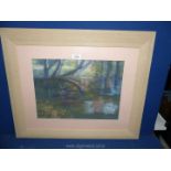 A framed and mounted Pastel, torn label verso titled "The quiet Pool",