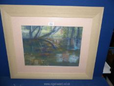 A framed and mounted Pastel, torn label verso titled "The quiet Pool",