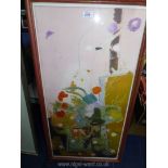 A large framed Print "Flowers on a pink background" by Ivon Hitchens, 19 1/2" x 37 1/2".