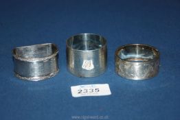 Two Silver napkin rings, Birmingham, one makers W.H.H.