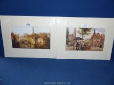 A pair of mounted unframed prints to include;