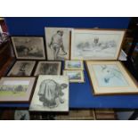 A quantity of Prints to include trains, a horse, Hereford Cathedral, Van Gogh 'Woman Cleaning',