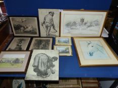 A quantity of Prints to include trains, a horse, Hereford Cathedral, Van Gogh 'Woman Cleaning',