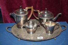 A Sheffield plate Teaset and tray, with bakelite handles.