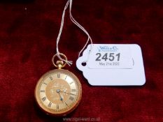 An 18 carat gold cased ladies fob/pocket watch, not running.