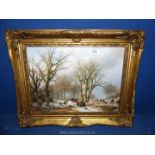 An ornate framed print of ice skaters in a winter landscape. Image size 15" x 11".