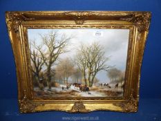 An ornate framed print of ice skaters in a winter landscape. Image size 15" x 11".