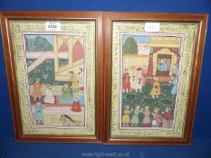 Two hand painted Indian scenes on silk.