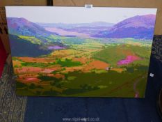 A large unframed Print on canvas titled verso "The View from Catbells" (2), signed David Dench 2015,