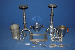 A small quantity of metals including Art Deco style chromium plate jug and sugar bowl,