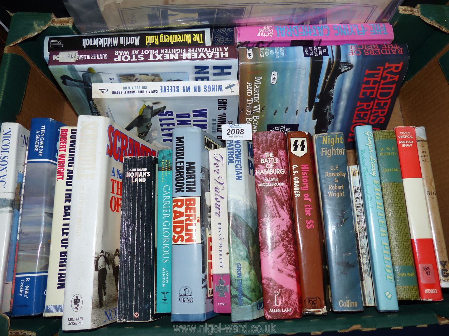 A box of military books to include; No Mans Land, Wings on My Sleeve, Nightfighter, H.M.