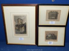 Three etchings to include; Gateway & Bridge at Ragland, St Thomas church Monmouth,