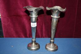 A pair of plated Walker and Hall vases, 10" tall.