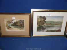 A signed Michael Westby watercolour of a river scene together with a pastel lake scene,