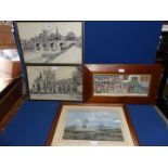 Four framed Prints, two of Hereford Cathedral by F.R.