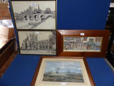 Four framed Prints, two of Hereford Cathedral by F.R.