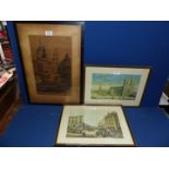 Two framed etchings of Regent street and Westminster Abbey,