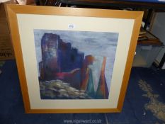 A wooden framed Pastel depicting "Goodrich Castle", possibly initialed J.M.C., 27 1/4" x 27 1/2".