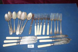 A box of Epns cutlery, some with bone handles.