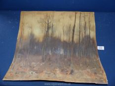 An unframed Watercolour on card of a woodland scene initialed MM.